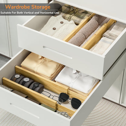 Bamboo Expandable Drawer Dividers – Fits 16.6"–22" Drawers, 2" High, Set of 4 | Spring-Loaded Bamboo Separator for Kitchen Island, Bathroom Vanity & Dresser Drawers