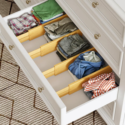 Bamboo Expandable Drawer Dividers – Fits 16.6"–22" Drawers, 2" High, Set of 4 | Spring-Loaded Bamboo Separator for Kitchen Island, Bathroom Vanity & Dresser Drawers