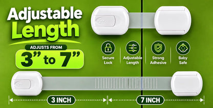 Child Safety Cabinet Locks (2 Pack) – Adjustable Baby Proofing Strap Latches with Strong 3M Adhesive – No Drill Childproof Locks for Drawers, Cabinets, Fridge, Door, Closet, Black
