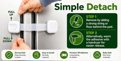 Child Safety Cabinet Locks (2 Pack) – Adjustable Baby Proofing Strap Latches with Strong 3M Adhesive – No Drill Childproof Locks for Drawers, Cabinets, Fridge, Door, Closet, Black