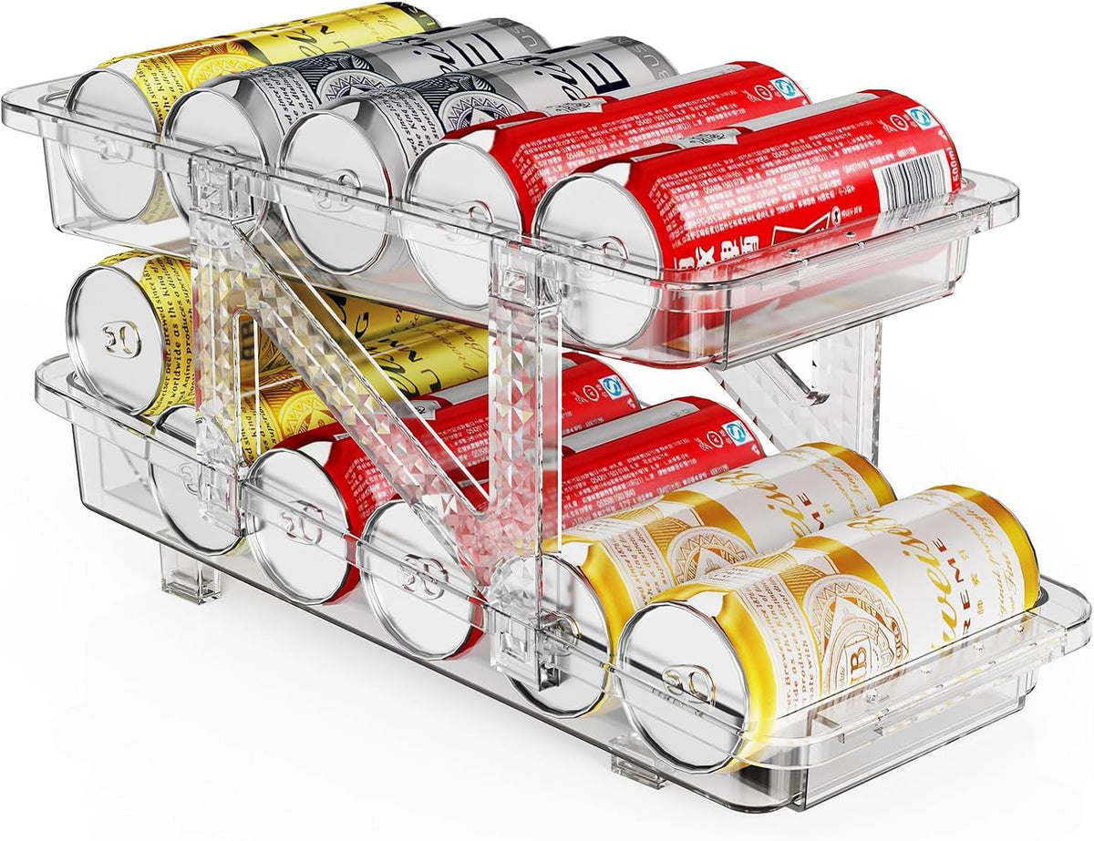 Jsyrjing Drink Organizer for Fridge, Adjustable Soda Can Dispenser | Clear Soda Can Organizer Fits Water Bottles, Beer and Beverage Cans, Can Holder for Fridge, Pantry and Cabinet Storage