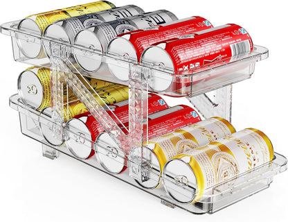 Jsyrjing Drink Organizer for Fridge, Adjustable Soda Can Dispenser | Clear Soda Can Organizer Fits Water Bottles, Beer and Beverage Cans, Can Holder for Fridge, Pantry and Cabinet Storage