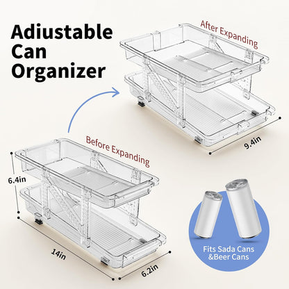 Jsyrjing Drink Organizer for Fridge, Adjustable Soda Can Dispenser | Clear Soda Can Organizer Fits Water Bottles, Beer and Beverage Cans, Can Holder for Fridge, Pantry and Cabinet Storage