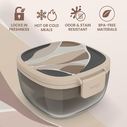 Glass Salad Container - 7.6-Cup Salad Bowl with Airtight Lid, Leak-Proof Sauce Container, 4-Compartment Bento Tray & Reusable Fork - BPA-Free for Meal Prep, Office & More (Black Onyx)