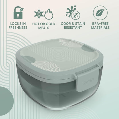 Glass Salad Container - 7.6-Cup Salad Bowl with Airtight Lid, Leak-Proof Sauce Container, 4-Compartment Bento Tray & Reusable Fork - BPA-Free for Meal Prep, Office & More (Black Onyx)