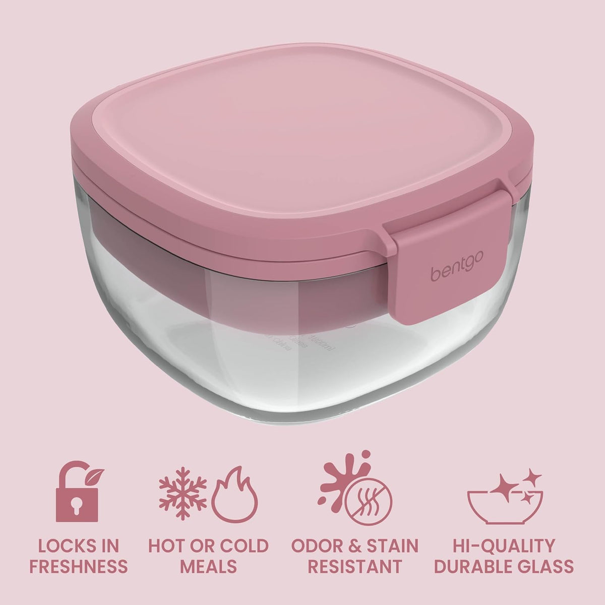 Glass Salad Container - 7.6-Cup Salad Bowl with Airtight Lid, Leak-Proof Sauce Container, 4-Compartment Bento Tray & Reusable Fork - BPA-Free for Meal Prep, Office & More (Black Onyx)