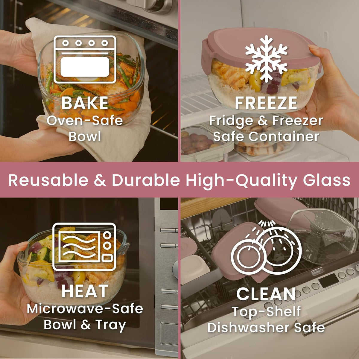 Glass Salad Container - 7.6-Cup Salad Bowl with Airtight Lid, Leak-Proof Sauce Container, 4-Compartment Bento Tray & Reusable Fork - BPA-Free for Meal Prep, Office & More (Black Onyx)