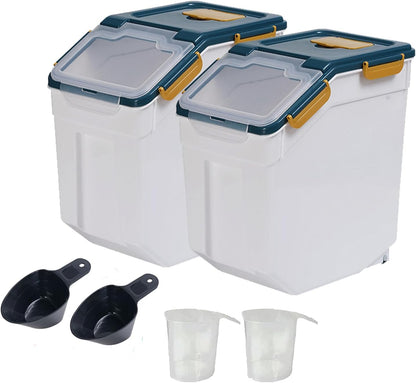 Large Flour Storage Container Bin 25lb, Airtight Rice Storage Containers with Wheels Seal Locking Lid, BPA Free with Measuring Cup&Scoop for Flour, Rice, Grain(Gray)