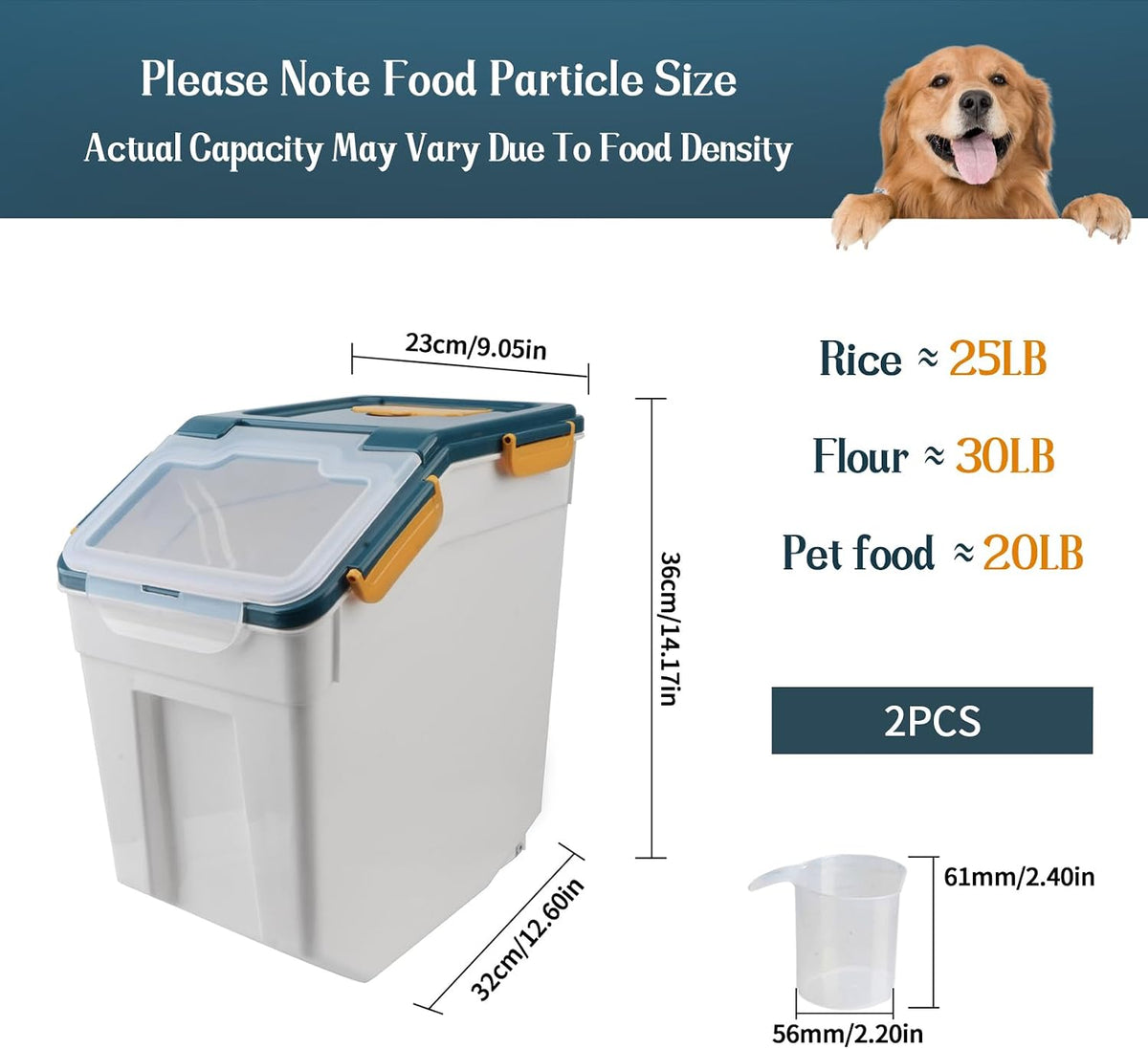 Large Flour Storage Container Bin 25lb, Airtight Rice Storage Containers with Wheels Seal Locking Lid, BPA Free with Measuring Cup&Scoop for Flour, Rice, Grain(Gray)