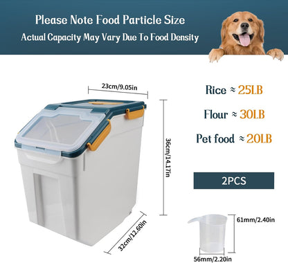 Large Flour Storage Container Bin 25lb, Airtight Rice Storage Containers with Wheels Seal Locking Lid, BPA Free with Measuring Cup&Scoop for Flour, Rice, Grain(Gray)