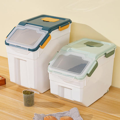 Large Flour Storage Container Bin 25lb, Airtight Rice Storage Containers with Wheels Seal Locking Lid, BPA Free with Measuring Cup&Scoop for Flour, Rice, Grain(Gray)
