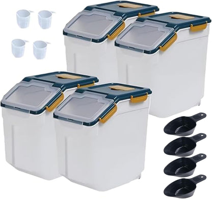 Large Flour Storage Container Bin 25lb, Airtight Rice Storage Containers with Wheels Seal Locking Lid, BPA Free with Measuring Cup&Scoop for Flour, Rice, Grain(Gray)
