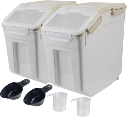 Large Flour Storage Container Bin 25lb, Airtight Rice Storage Containers with Wheels Seal Locking Lid, BPA Free with Measuring Cup&Scoop for Flour, Rice, Grain(Gray)