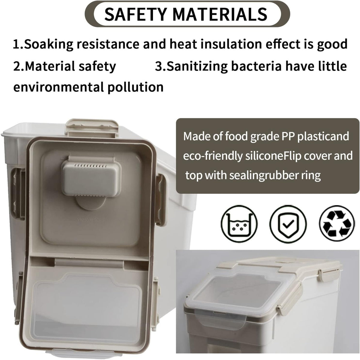 Large Flour Storage Container Bin 25lb, Airtight Rice Storage Containers with Wheels Seal Locking Lid, BPA Free with Measuring Cup&Scoop for Flour, Rice, Grain(Gray)