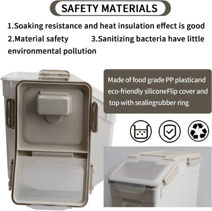 Large Flour Storage Container Bin 25lb, Airtight Rice Storage Containers with Wheels Seal Locking Lid, BPA Free with Measuring Cup&Scoop for Flour, Rice, Grain(Gray)