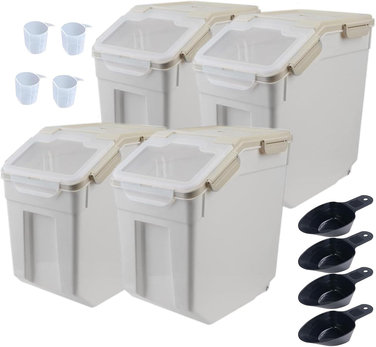 Large Flour Storage Container Bin 25lb, Airtight Rice Storage Containers with Wheels Seal Locking Lid, BPA Free with Measuring Cup&Scoop for Flour, Rice, Grain(Gray)