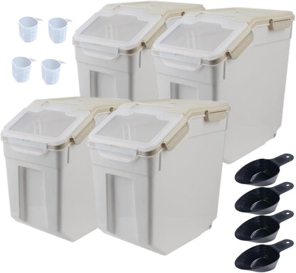 Large Flour Storage Container Bin 25lb, Airtight Rice Storage Containers with Wheels Seal Locking Lid, BPA Free with Measuring Cup&Scoop for Flour, Rice, Grain(Gray)