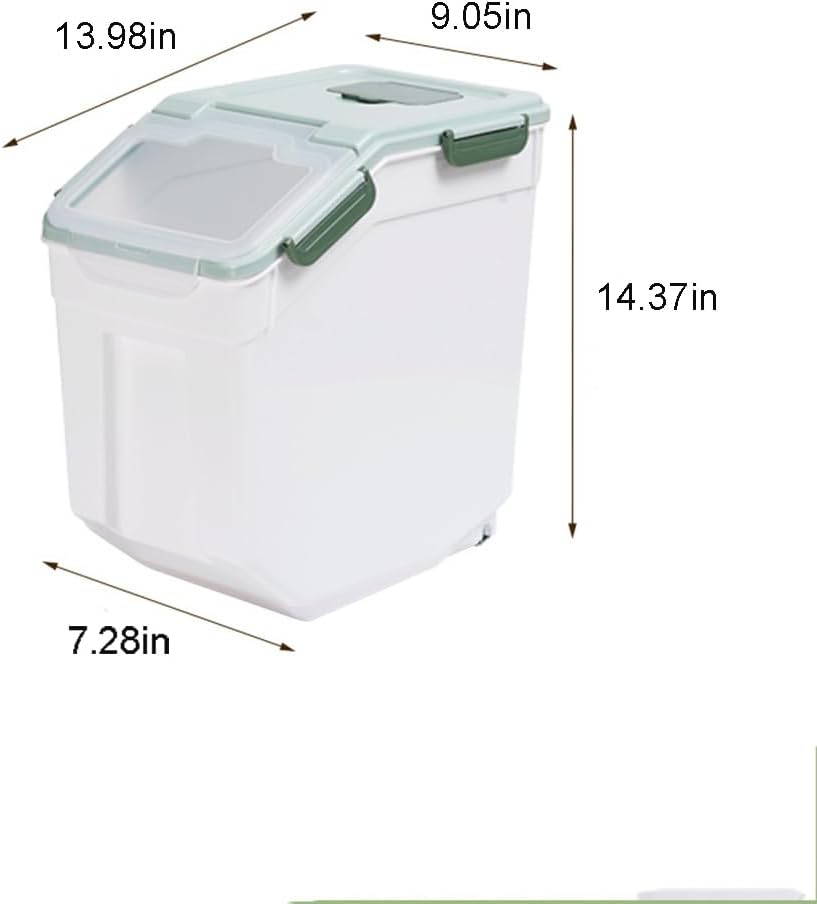 Large Flour Storage Container Bin 25lb, Airtight Rice Storage Containers with Wheels Seal Locking Lid, BPA Free with Measuring Cup&Scoop for Flour, Rice, Grain(Gray)