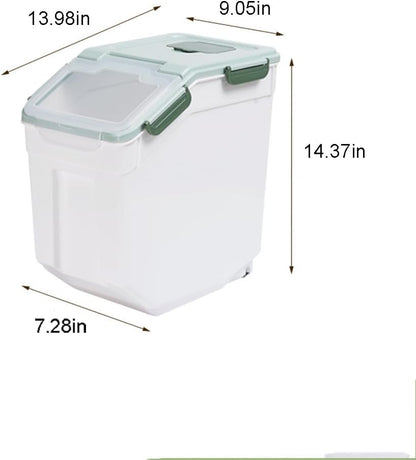 Large Flour Storage Container Bin 25lb, Airtight Rice Storage Containers with Wheels Seal Locking Lid, BPA Free with Measuring Cup&Scoop for Flour, Rice, Grain(Gray)