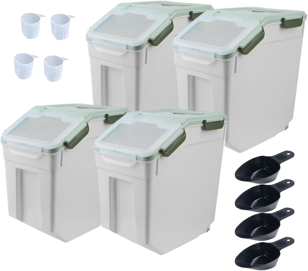 Large Flour Storage Container Bin 25lb, Airtight Rice Storage Containers with Wheels Seal Locking Lid, BPA Free with Measuring Cup&Scoop for Flour, Rice, Grain(Gray)