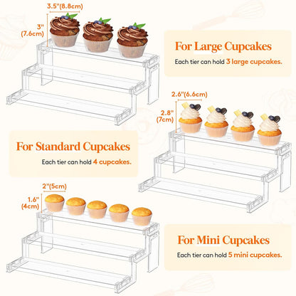 Spice Rack, Perfume Cologne Organizer, Cupcake Stand, Tool-Free Assembly, Display Riser Shelf, Seasoning Figurine Makeup Holder, Room Decor, Kitchen Cabinet Storage, Clear, 12in-3 Tier