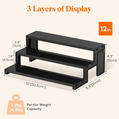 Spice Rack, Perfume Cologne Organizer, Cupcake Stand, Tool-Free Assembly, Display Riser Shelf, Seasoning Figurine Makeup Holder, Room Decor, Kitchen Cabinet Storage, Clear, 12in-3 Tier