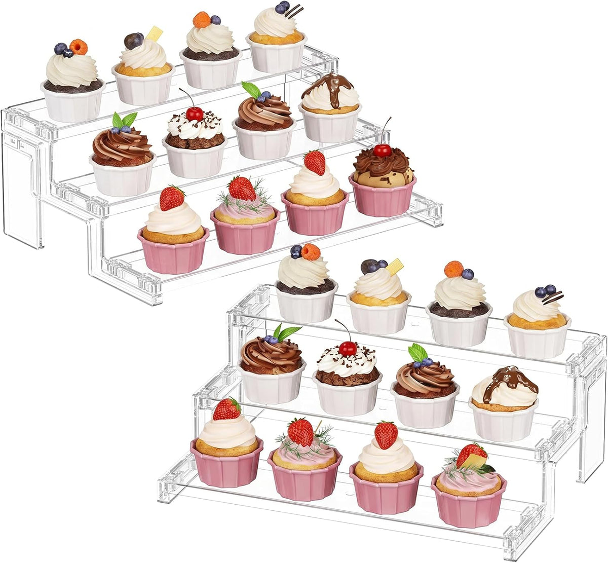 Spice Rack, Perfume Cologne Organizer, Cupcake Stand, Tool-Free Assembly, Display Riser Shelf, Seasoning Figurine Makeup Holder, Room Decor, Kitchen Cabinet Storage, Clear, 12in-3 Tier