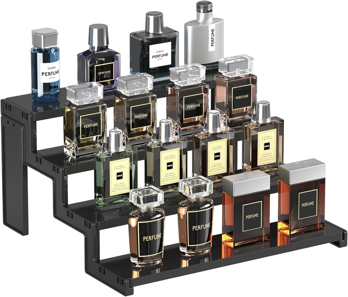 Spice Rack, Perfume Cologne Organizer, Cupcake Stand, Tool-Free Assembly, Display Riser Shelf, Seasoning Figurine Makeup Holder, Room Decor, Kitchen Cabinet Storage, Clear, 12in-3 Tier