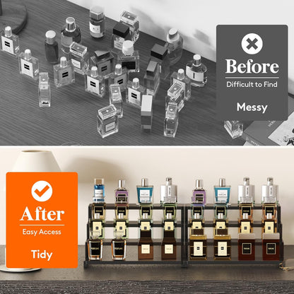 Spice Rack, Perfume Cologne Organizer, Cupcake Stand, Tool-Free Assembly, Display Riser Shelf, Seasoning Figurine Makeup Holder, Room Decor, Kitchen Cabinet Storage, Clear, 12in-3 Tier