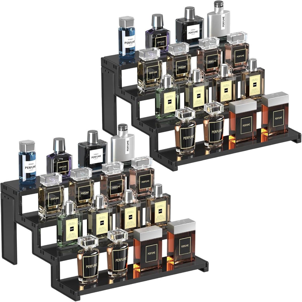 Spice Rack, Perfume Cologne Organizer, Cupcake Stand, Tool-Free Assembly, Display Riser Shelf, Seasoning Figurine Makeup Holder, Room Decor, Kitchen Cabinet Storage, Clear, 12in-3 Tier
