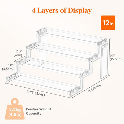 Spice Rack, Perfume Cologne Organizer, Cupcake Stand, Tool-Free Assembly, Display Riser Shelf, Seasoning Figurine Makeup Holder, Room Decor, Kitchen Cabinet Storage, Clear, 12in-3 Tier