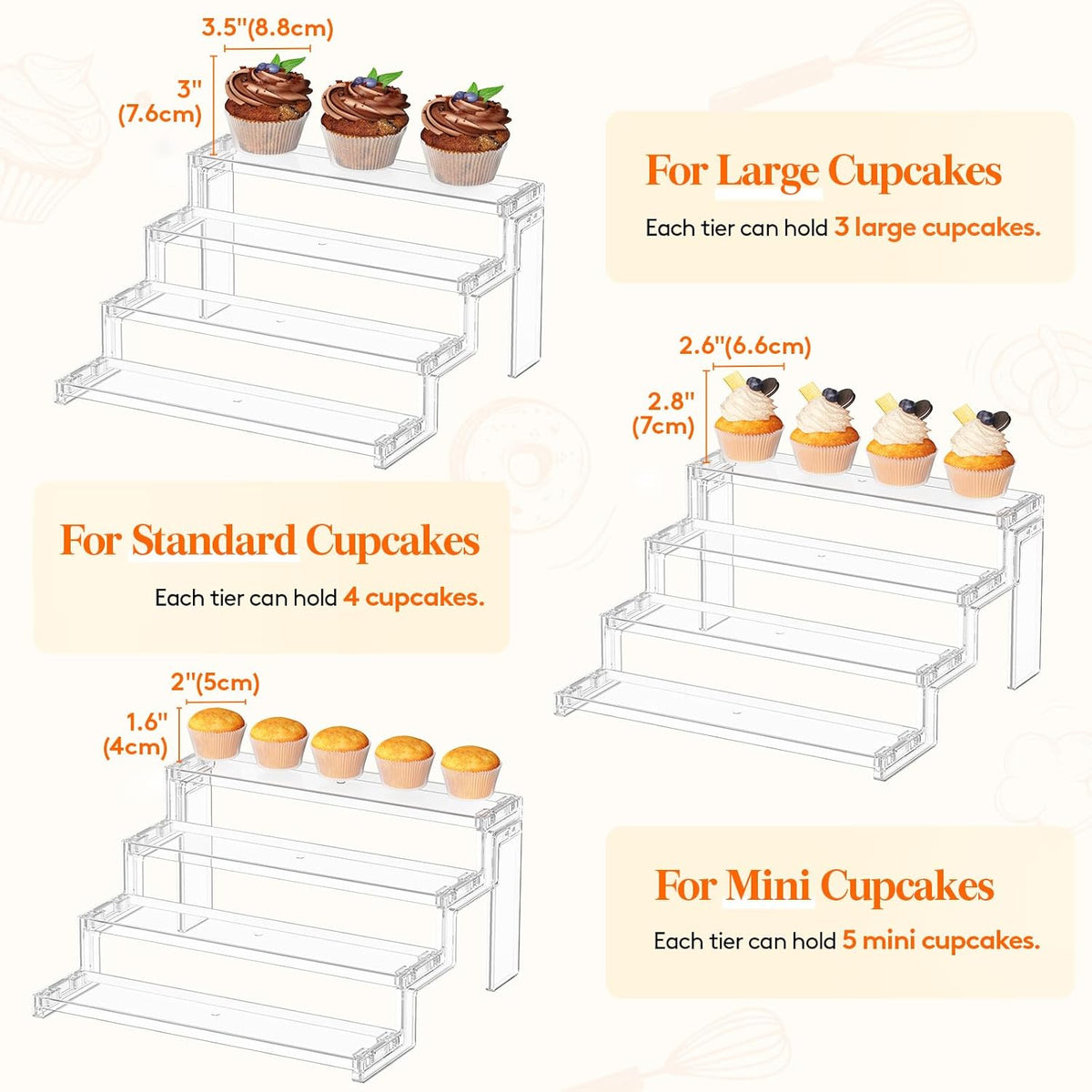 Spice Rack, Perfume Cologne Organizer, Cupcake Stand, Tool-Free Assembly, Display Riser Shelf, Seasoning Figurine Makeup Holder, Room Decor, Kitchen Cabinet Storage, Clear, 12in-3 Tier