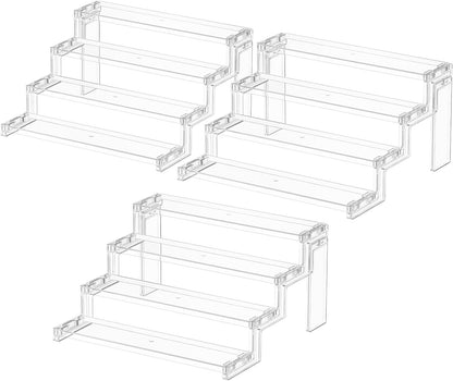 Spice Rack, Perfume Cologne Organizer, Cupcake Stand, Tool-Free Assembly, Display Riser Shelf, Seasoning Figurine Makeup Holder, Room Decor, Kitchen Cabinet Storage, Clear, 12in-3 Tier
