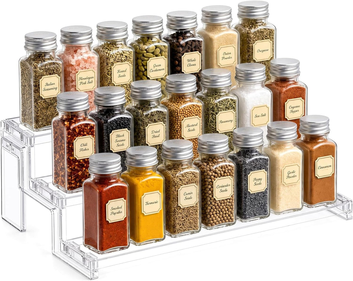 Spice Rack, Perfume Cologne Organizer, Cupcake Stand, Tool-Free Assembly, Display Riser Shelf, Seasoning Figurine Makeup Holder, Room Decor, Kitchen Cabinet Storage, Clear, 12in-3 Tier
