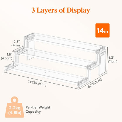 Spice Rack, Perfume Cologne Organizer, Cupcake Stand, Tool-Free Assembly, Display Riser Shelf, Seasoning Figurine Makeup Holder, Room Decor, Kitchen Cabinet Storage, Clear, 12in-3 Tier