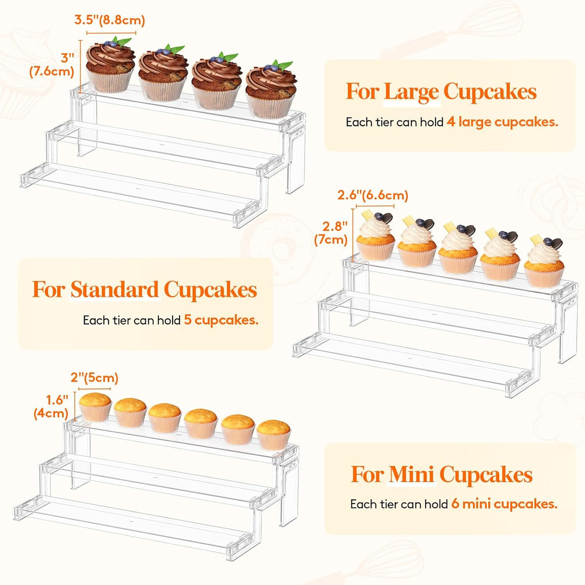 Spice Rack, Perfume Cologne Organizer, Cupcake Stand, Tool-Free Assembly, Display Riser Shelf, Seasoning Figurine Makeup Holder, Room Decor, Kitchen Cabinet Storage, Clear, 12in-3 Tier