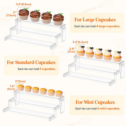 Spice Rack, Perfume Cologne Organizer, Cupcake Stand, Tool-Free Assembly, Display Riser Shelf, Seasoning Figurine Makeup Holder, Room Decor, Kitchen Cabinet Storage, Clear, 12in-3 Tier