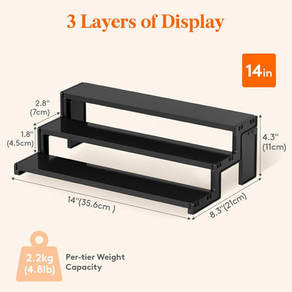 Spice Rack, Perfume Cologne Organizer, Cupcake Stand, Tool-Free Assembly, Display Riser Shelf, Seasoning Figurine Makeup Holder, Room Decor, Kitchen Cabinet Storage, Clear, 12in-3 Tier
