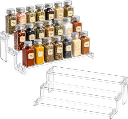 Spice Rack, Perfume Cologne Organizer, Cupcake Stand, Tool-Free Assembly, Display Riser Shelf, Seasoning Figurine Makeup Holder, Room Decor, Kitchen Cabinet Storage, Clear, 12in-3 Tier