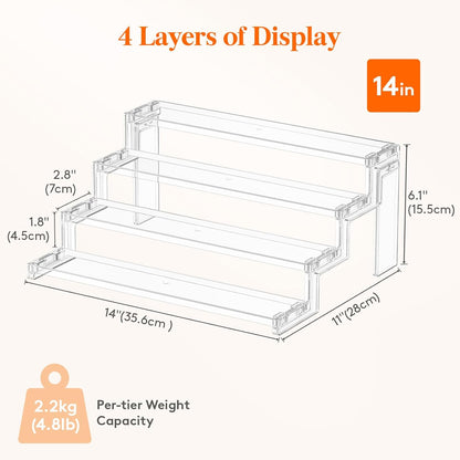 Spice Rack, Perfume Cologne Organizer, Cupcake Stand, Tool-Free Assembly, Display Riser Shelf, Seasoning Figurine Makeup Holder, Room Decor, Kitchen Cabinet Storage, Clear, 12in-3 Tier