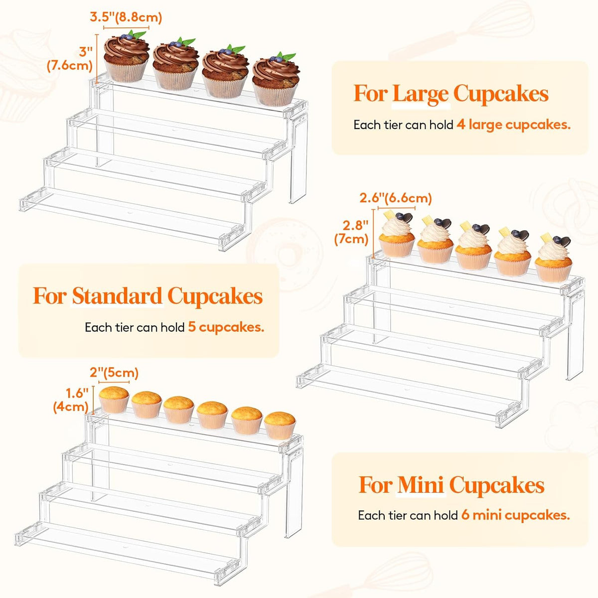 Spice Rack, Perfume Cologne Organizer, Cupcake Stand, Tool-Free Assembly, Display Riser Shelf, Seasoning Figurine Makeup Holder, Room Decor, Kitchen Cabinet Storage, Clear, 12in-3 Tier