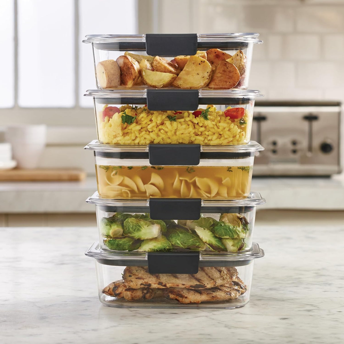 Brilliance Tritan Plastic Food Storage Containers BPA Free Airtight Lids Ideal for Lunch Meal Prep & Leftovers Set of 5 (3.2 Cup)