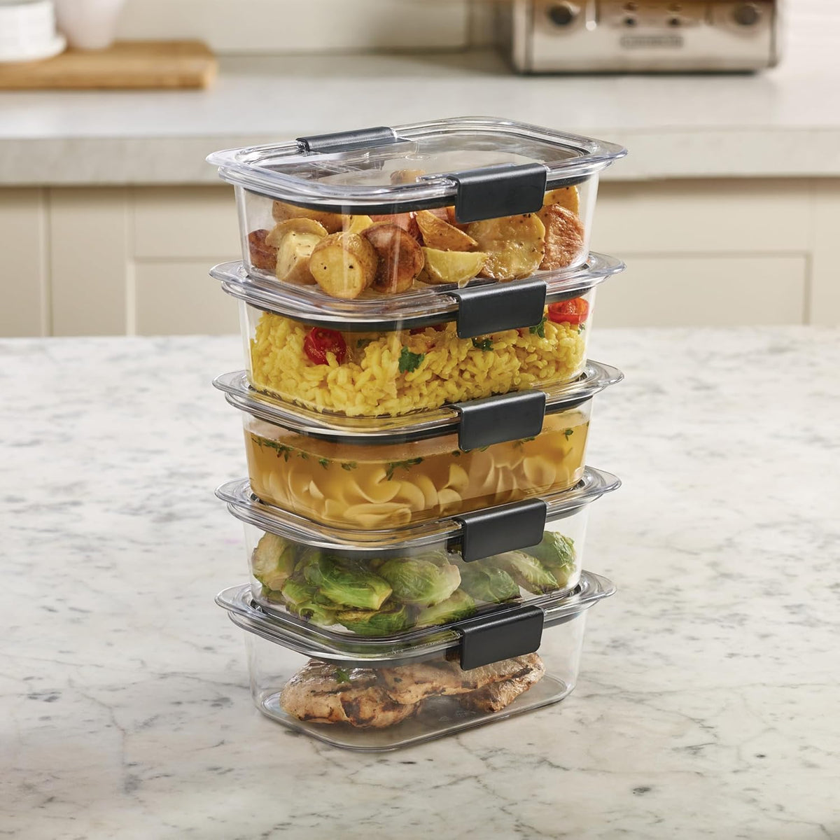 Brilliance Tritan Plastic Food Storage Containers BPA Free Airtight Lids Ideal for Lunch Meal Prep & Leftovers Set of 5 (3.2 Cup)