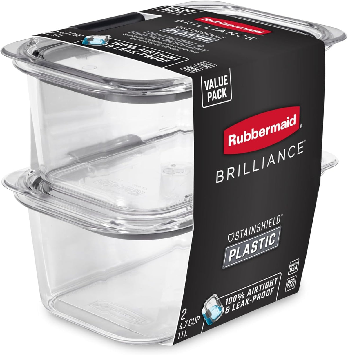 Brilliance Tritan Plastic Food Storage Containers BPA Free Airtight Lids Ideal for Lunch Meal Prep & Leftovers Set of 5 (3.2 Cup)