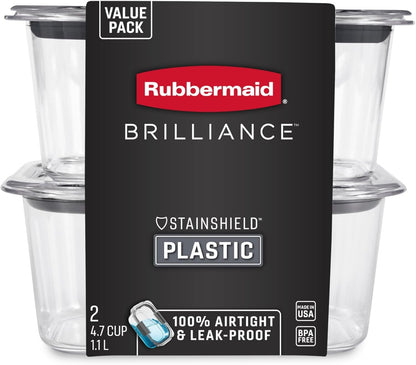 Brilliance Tritan Plastic Food Storage Containers BPA Free Airtight Lids Ideal for Lunch Meal Prep & Leftovers Set of 5 (3.2 Cup)