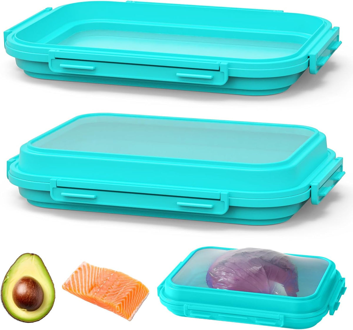 2-Piece Airtight Food Storage Containers Set – Avocado Saver, Onion Keeper, Silicone Kitchen Organizers for Fridge, Reusable & Leak-Proof to Lock in Freshness K05-light blue