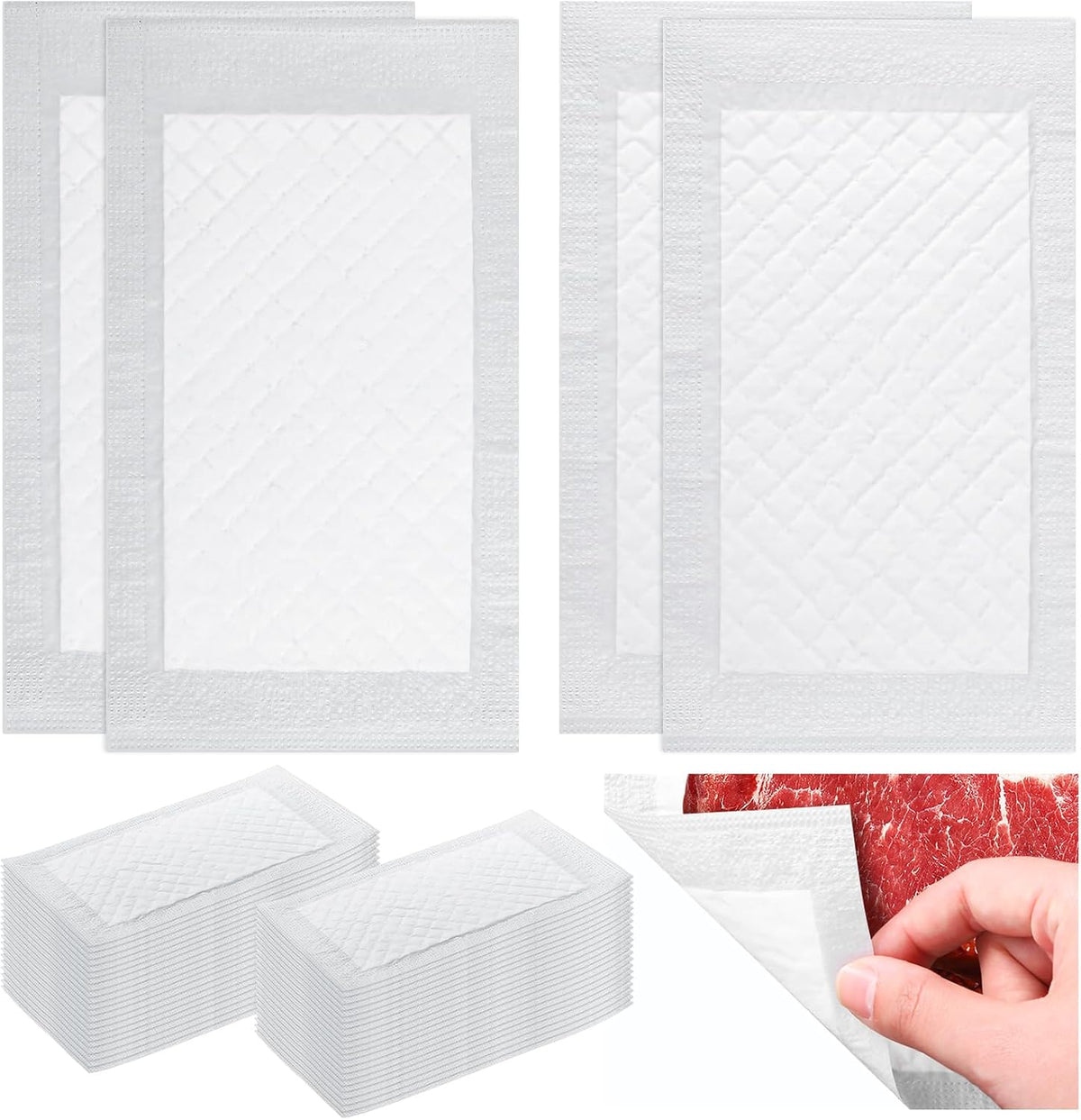 400 Pcs Meat Absorbent Pads 4x7 Inch Meat Soaker Pads for Vacuum Sealer Bags Fish and Poultry Pad 60 Grams (White)
