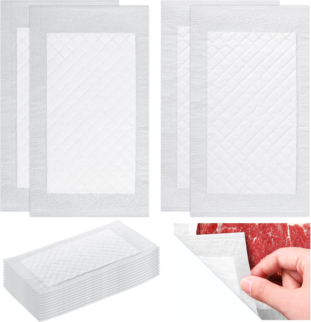 400 Pcs Meat Absorbent Pads 4x7 Inch Meat Soaker Pads for Vacuum Sealer Bags Fish and Poultry Pad 60 Grams (White)