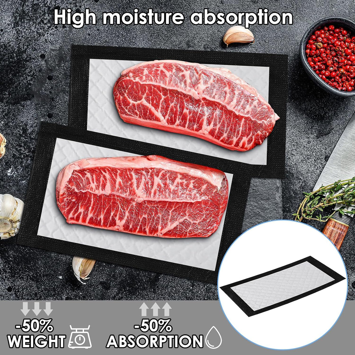 400 Pcs Meat Absorbent Pads 4x7 Inch Meat Soaker Pads for Vacuum Sealer Bags Fish and Poultry Pad 60 Grams (White)