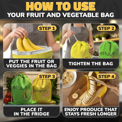Lettuce Keeper Bag for Refrigerator, Reusable 3-Layer Foil Lining | Breathable Produce Storage Bags with Drawstring - Keeps Salad Greens Fresh | Sturdy, Washable, for Lettuce, Fruits, Veggies